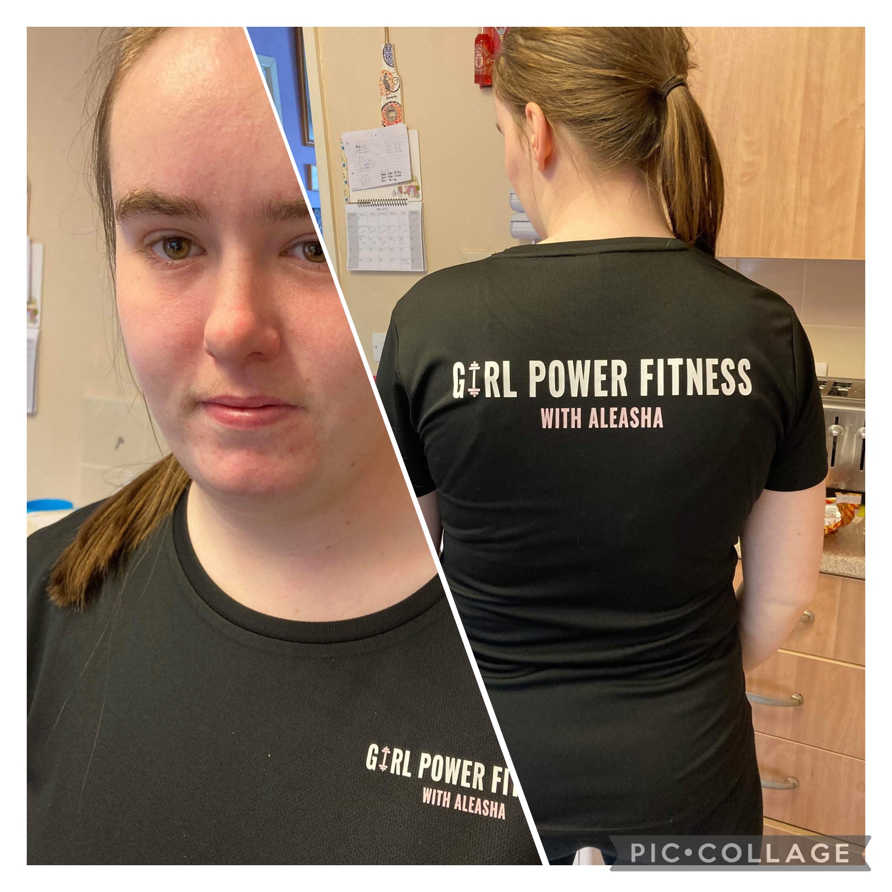 Katrina wears her Girl Power T shirt.