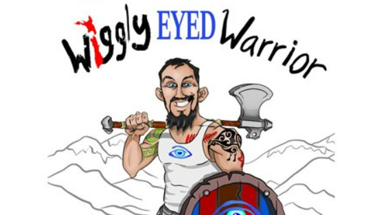 A graphic of Mike dressed as the wiggly eyed warrior.