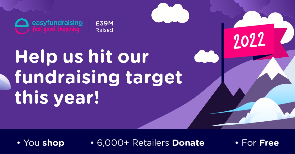 a banner promoting easyfundraising, asking our supporters to help us reach our target this year.