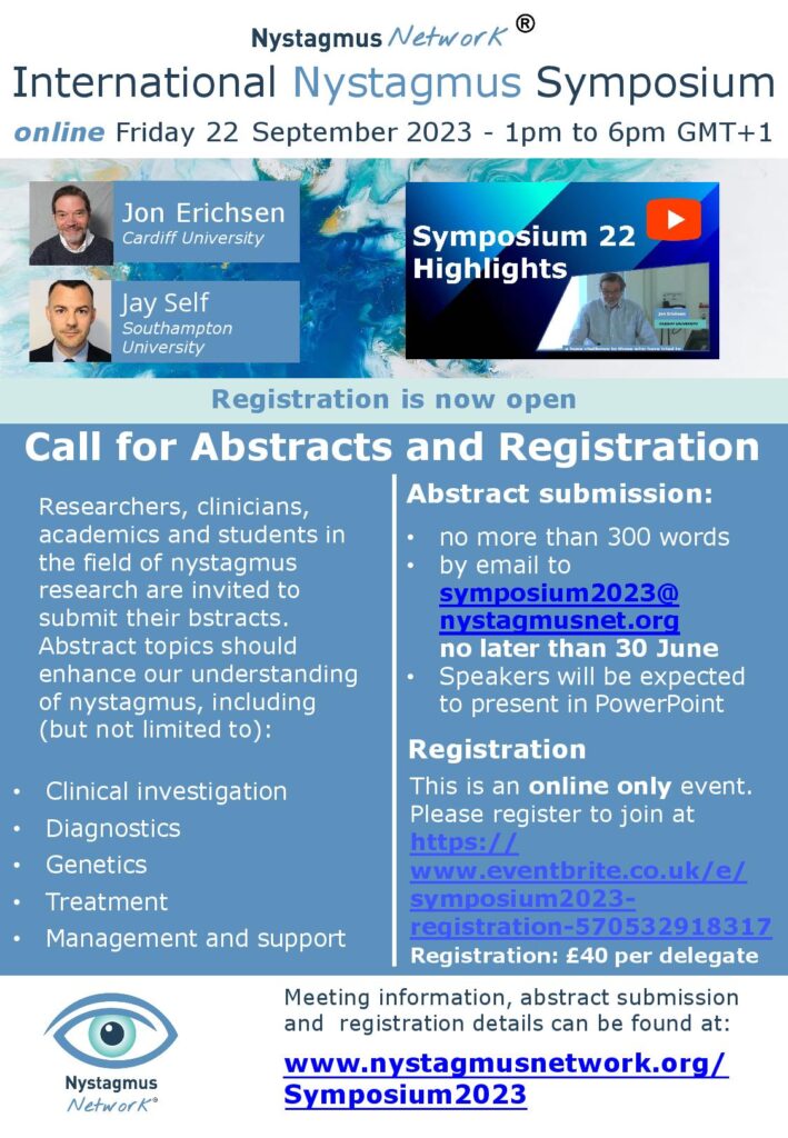 A flyer promoting the Nystagmus Network International Nystagmus Symposium on Friday 22 September.