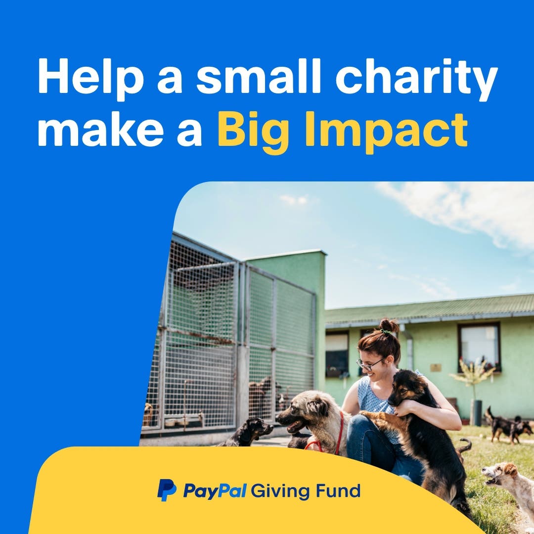 A flyer promoting PayPal Giving Fund's 'Help a small charity make a big impact' campaign.