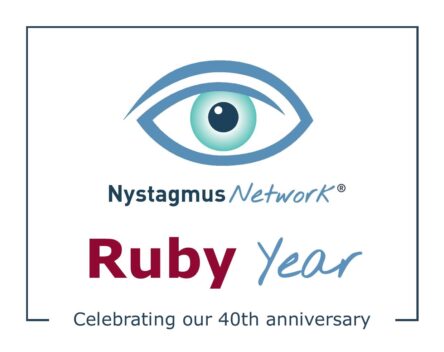 The Nystagmus Network logo and the words Ruby Year celebrating our 40th anniversary.