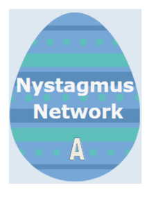A blue easter egg displaying the text: Nystagmus Network and the letter A.