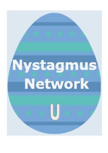 A blue easter egg displaying the text: Nystagmus Network and the letter U.