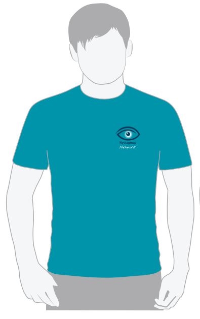 A graphic of a tropical blue T-shirt with the Nystagmus Network logo on the breast.